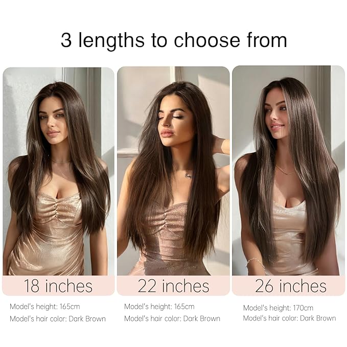 Dark Brown Clip in Extensions 18 Inch Invisible Long Synthetic Extension 5PCS Straight Fake Soft and Not Easily Knotted Clips on Hair Pieces for Women Grils Weddings Party Daily Use 6.5 Oz