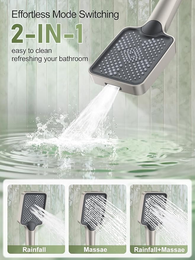 Shower Faucet Set, 10" Ceiling Mount Rainfall Shower System with 10'' Top Head+6'' Side Head and Multi-function Handheld Head Push Button Diverter Shower Faucet Trim Kit
