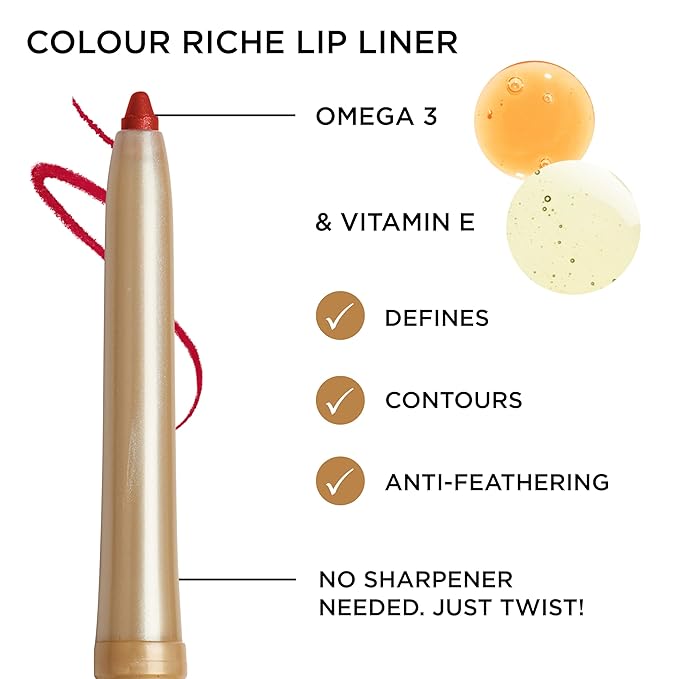 L'Oreal Paris Colour Riche Lip Liner Pencil, Creamy Lip Liner with Omega 3 and Vitamin E, 635 Worth It Medium (Medium Dark Mauve)