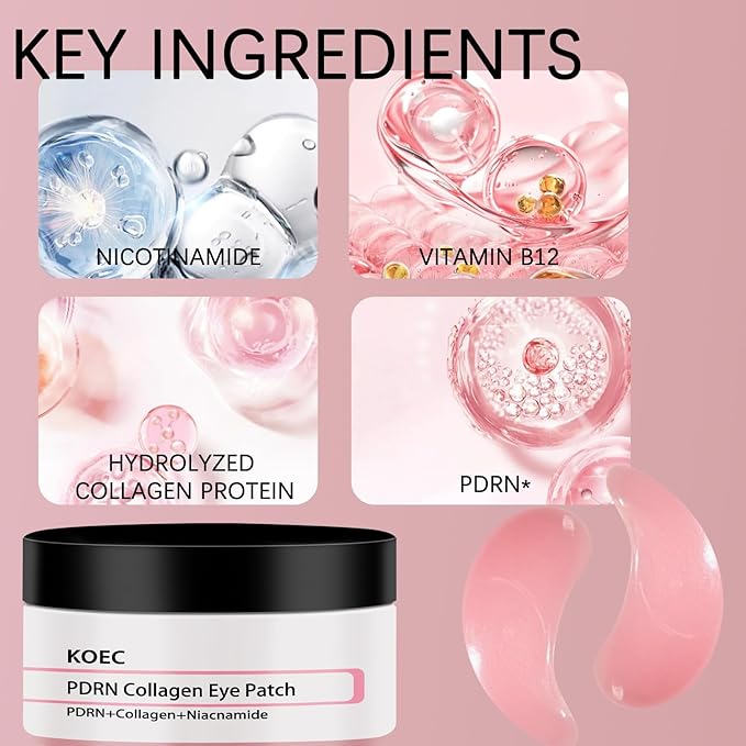 WOJJ Eye Patches, Specially Designed for Puffy Eyes and Dark Circles, Peptide Collagen Hydrogel Eye Masks, 60 Pieces, Skincare Product, Contains Caffeine and Niacinamide