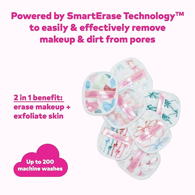 The Original MakeUp Eraser 7-Day Set, Erase All Makeup with Just Water, Including Waterproof Mascara, Eyeliner, Foundation, Lipstick, Sunscreen, and More! Fab-Bow-Lous, 7ct.