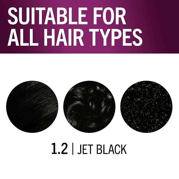 Schwarzkopf Keratin Color, Color & Moisture Permanent Hair Color Cream, 1.2 Jet Black, 1 Kit (Pack of 2)