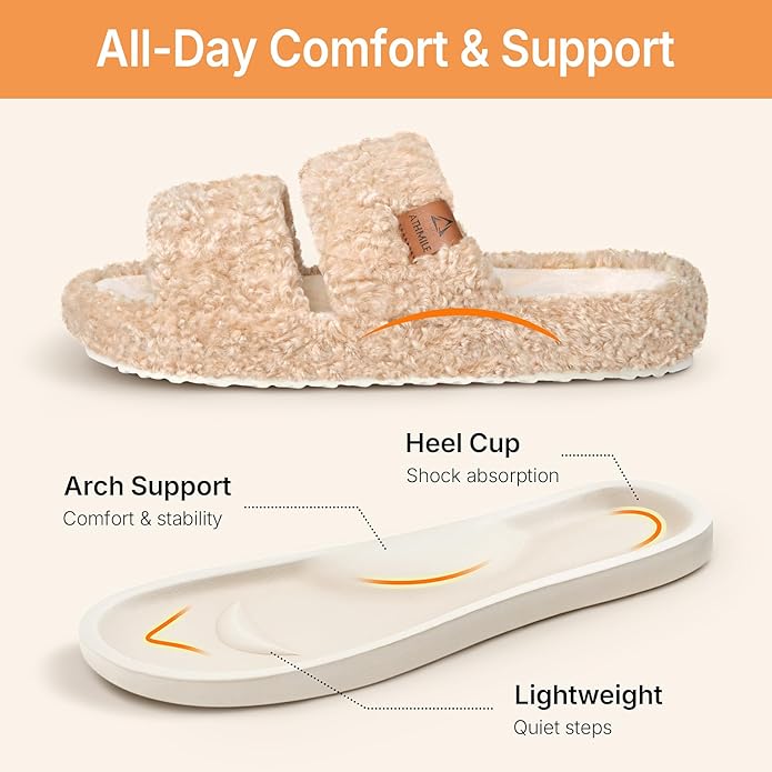 ATHMILE House Slippers for Women with Platform Memory Foam Arch Support Open Toe, Fuzzy Fluffy Cozy Womens Slippers for Home Indoor Outdoor Bedroom Ladies Christmas Gifts Pantuflas Para Mujer