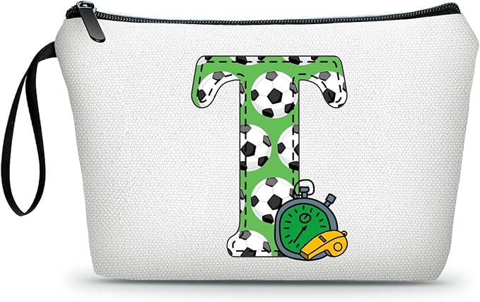 ARIOSEY Soccer Gifts Personalized Soccer Ball Cosmetic Bag for Purse Birthday Inspirational Gifts for Girls Women Team Coach Mom Stuff Travel Organizer-T
