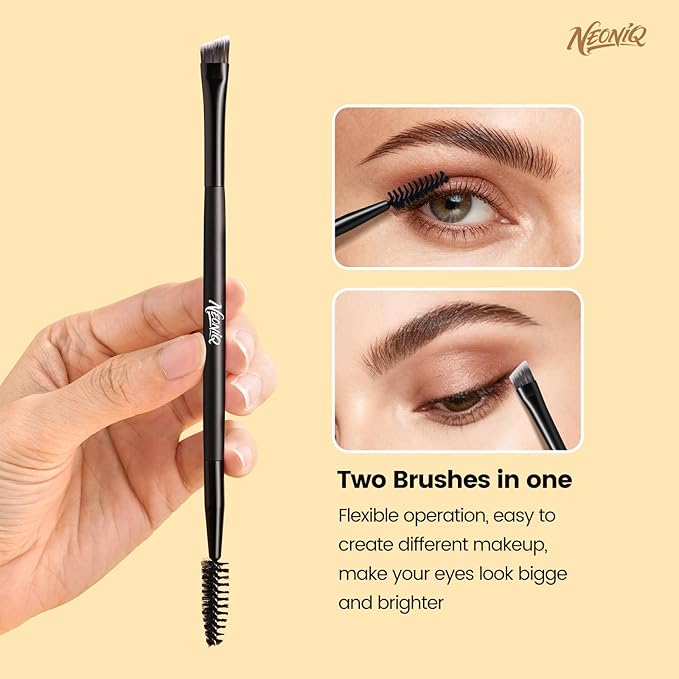 NEONIQ 10 PCS Foundation Contour Conceal Brush Set With Bag, Makeup Brushes, Double-End Multi-functional Brushes for Foundation Powder Blush Eyeliner Eyeshadows, Professional Face Brush Set（Black）