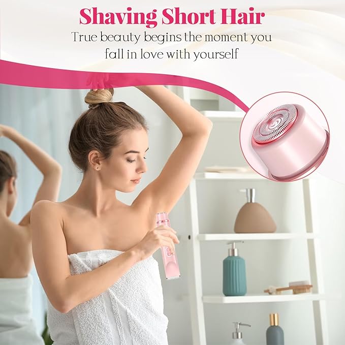 Bikini Trimmer for Women, 2-in-1 Painless Electric Razor with Ceramic Blade, Cordless for Sensitive Skin, Waterproof Dual Head Shaver Women for Facial and Body (Pink)