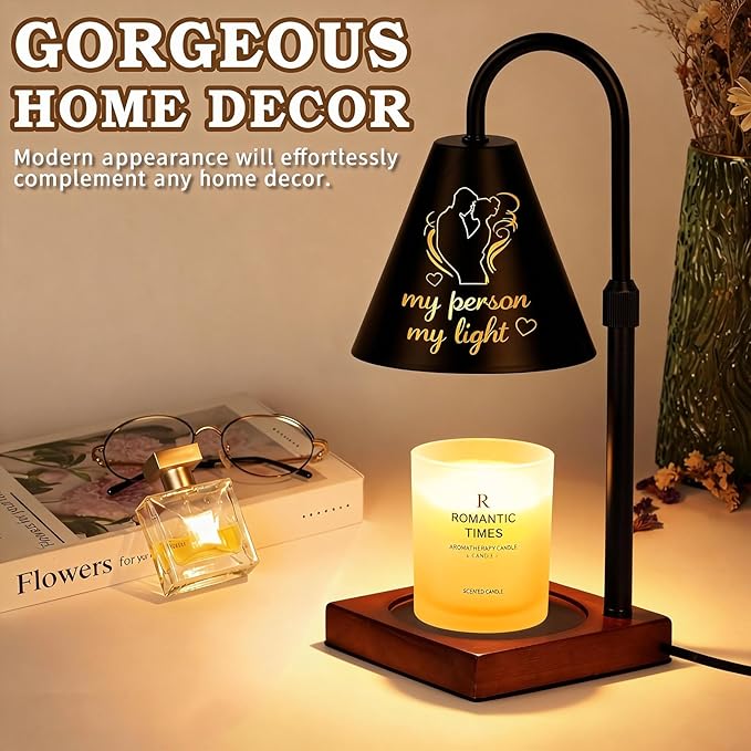 Candle Warmer Lamp with Timer Dimmable, Valentines Day Gifts for Him Her Couple, Anniversary, Adiustable Height Modern Candle Warmer Black Candle Lamp, Personalized Gifts for Husband, Wife