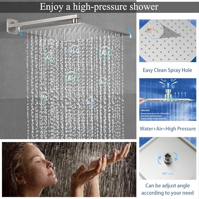 YCAIKOI Shower Faucet Set 16 Inch Wall Mount Rain Shower System, All Metal Shower Fixtures - Brushed Nickel