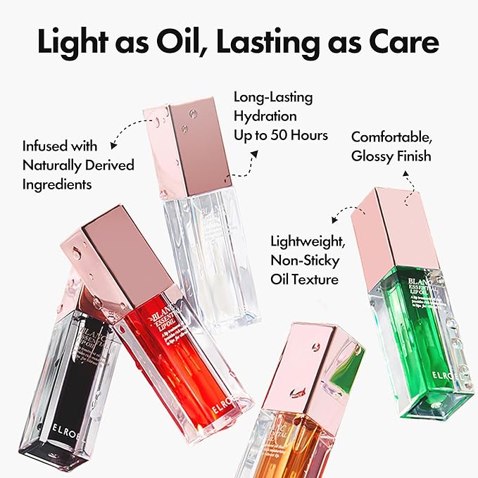 Blanc Essential Lip Oil - 50HR Moisturizing, Hydrating & Color Changing Korean Tinted Lip Oil Gloss Makeup with 6 Plant Extracts - Lightweight, Non-Sticky Finish 0.15 fl oz (#04 Green Apple)
