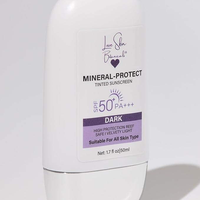 Love Skin Botanicals Mineral Protect Tinted Sunscreen SPF 50 PA+++ – Dark Tint | 100% Mineral, Reef-Safe, Unscented, Broad Spectrum Daily Face Sunscreen