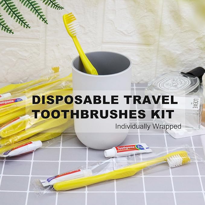 Disposable Toothbrushes with Toothpaste,1000 Pack Yellow Hollow Individually Wrapped Disposable Travel Toothbrushes Kit in Bulk for Homeless,Nursing Home,Hotel,Charity