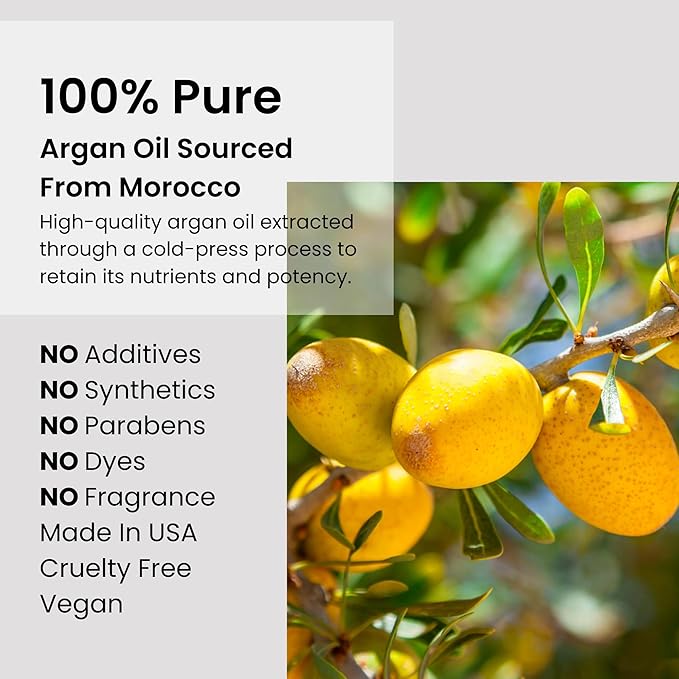 Argan Oil 100% Pure Moroccan Cold-Pressed Face, Body and Hair Lightweight Oil for Moisturizing, Hydrating & Skin Nourishment, 1 oz by Natural Outcome