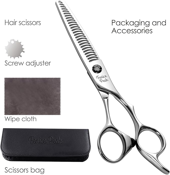 Fenice Peak CNC Professional Hair Thinning Scissors 6.0 Inch Sharp Barber Shears Made of VG10 Japanese Stainless Steel with Adjustment Screw for Salon Hairdressing and Home User