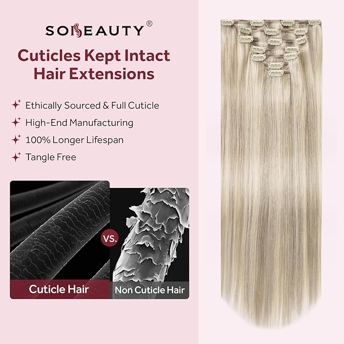 Clip in Hair Extensions Real Human Hair, Remy Hair Extensions Clip In Human Hair Thick and Silky, Ash Blonde Highlighted Platinum Blonde #P17A/60A 20Inch 120G 7PCS