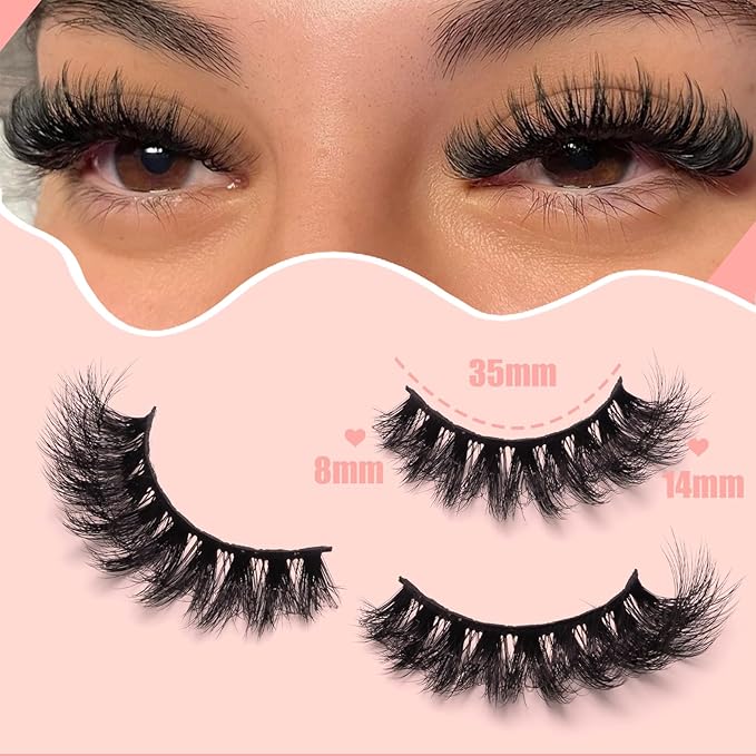 Fluffy Mink Lashes 8D Cat Eye Lashes Short Stirps Lash Volume False Eyelashes 14 Pairs D Curl Dramatic Soft Eyelash That Look Like Extensions
