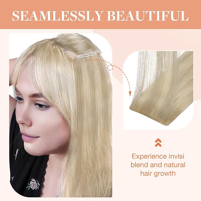 GOO GOO Invisi Edge Clip in Hair Extensions 24inch 150g 7Pcs Injected Seamless PU Clip in Hair Extensions, Virgin Real Human Hair, 17A/60A Ash Blonde Highlighted Platinum Blonde