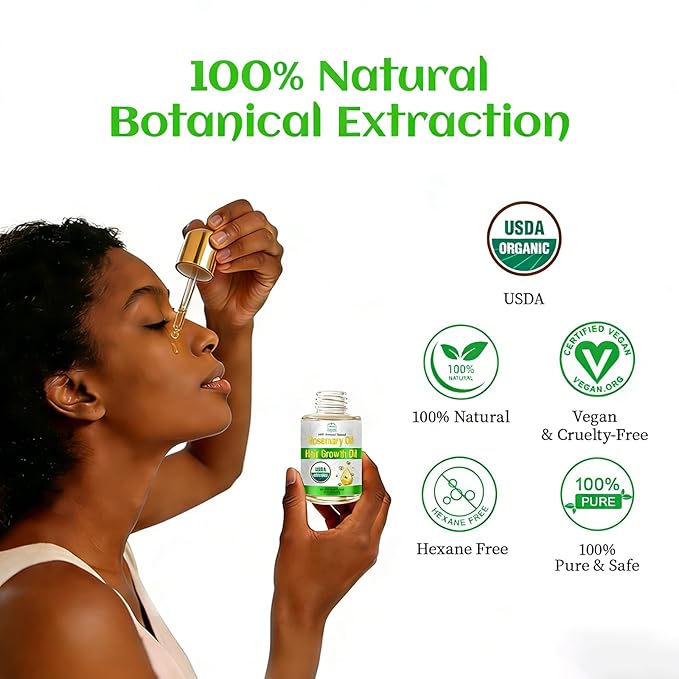 Rosemary Oil for Hair Growth with Castor, USDA Certified Organic Rose Mary Oils Cold Pressed Blend Oil for Thicker Eyebrow, Repair Damaged Hair-0.5 FL OZ