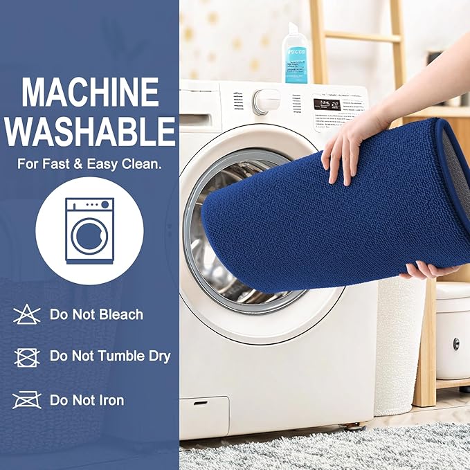 OLANLY Thick Memory Foam Bath Mat Rug 47x20, Extra Soft Absorbent Bathroom Rug, Quick Dry Bath Mats, Non-Slip, Machine Washable Carpet for Bathroom, Tub and Shower, Home Decor Accessories, Navy