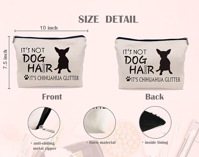 Lacosu It's Not Dog Hair It's Chihuahua Glitter Makeup Bag,Chihuahua Silhouette Funny Dog Cosmetic Makeup Bag for Dog Lovers Women Girls,Dog Owners Gifts,Birthday Valentine's Day Gift Makeup Bag