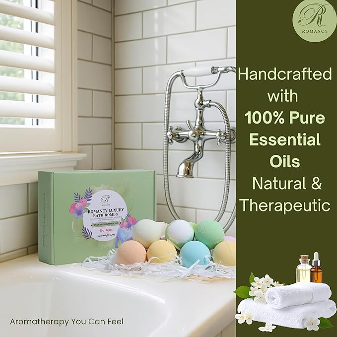 Bath Bombs Gift Set, 12 Pack Aromatherapy Bath Bombs for Women & Men Relaxation – Spa Bath Fizzies with Lavender & Eucalyptus, Self Care Gifts