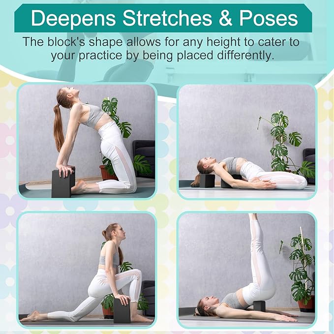 Meooeck 18 Pcs Yoga Block and Strap Set 9 x 6 x 3 Inch EVA Foam Non Slip Brick 8 ft Yoga Straps for Stretching D Ring Design Christmas Fitness Gifts for Women Pilates Workout Exercise