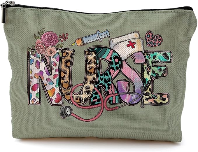 QGFM Nurse Makeup Bags,Nurse Gifts for Women,Nurse Cosmetic Bags With Zipper,Nurse Gifts for Nursing Student,Student Nurse Gifts(Green)