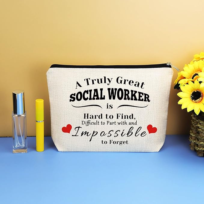 Social Worker Appreciation Gift Makeup Bag Thank You Gifts for Social Worker Birthday Graduation Gift for Employee Volunteer Social Worker Nurse Mentor Teacher Cosmetic Bag Pouch Travel Toiletry Bag