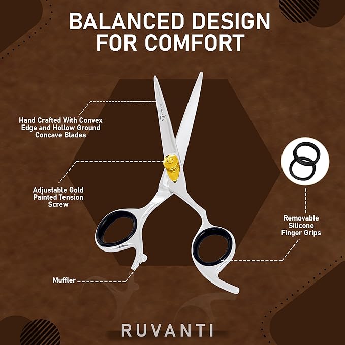 Ruvanti Hair Cutting Scissors - Professional Barber Premium Shears For Salon And Home Use, Sharp & Durbale Stainless Steel Blades for essential hair care & grooming, Comfortable Grip Handles