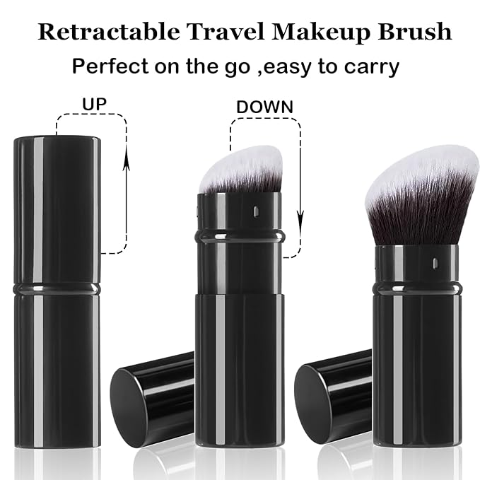 Keriloo Retractable Kabuki Makeup Brush,Angle Blush Brushes Powder Foundation Makeup Brush for Blending Liquid, Blush, Bronzer, Buffing, Sunscreen,Flawless Cosmetics