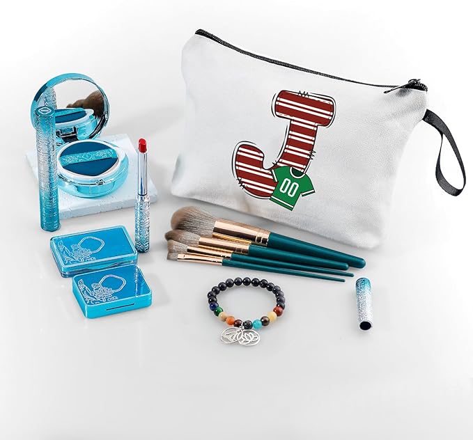 ARIOSEY Football Initial Birthday Graduation Gifts Cosmetic Travel Toiletry Bags Football Accessories Party Favors for Women Girls Daughter Niece Team Coach Friends -J