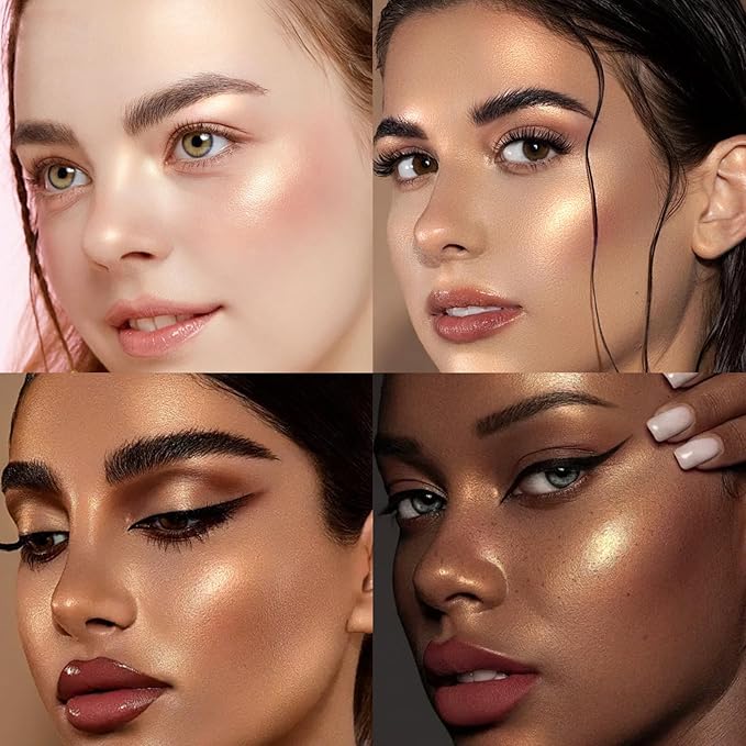 Holographic Duochrome Gold Silver Eyeshadow&Highlighter Palette Makeup, Color Shift Glitter Iridescent Cream Highlighter, Smooth Long Lasting Sparkling Facial Illuminator Palette Makeup #03