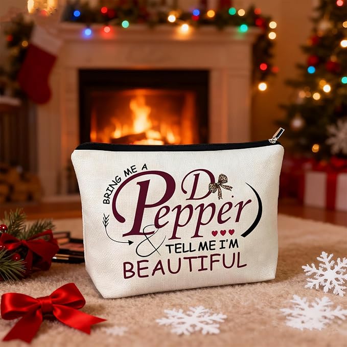CLHHM Pepper Merch Makeup Bag Tell Me I’m Beautiful Fun Gift for Dr Drinks Lover Cosmetic Case for Women's Wash Bag Travel Birthday