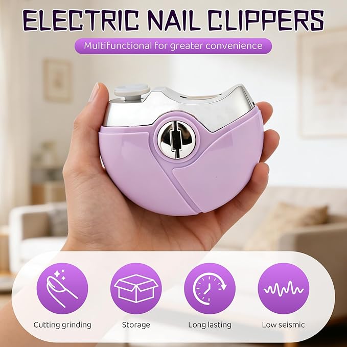 2026 Upgraded Electric Nail Clipper, 3 in 1 Electric Polishing Automatic Nail Clippers, Multi-Functional Electric Nail Trimmer with 2 Adjustable Speeds, Nail Trimmer for Seniors, Adults (Beige)