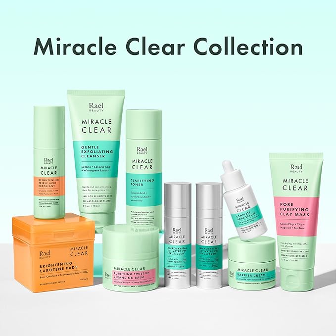 Rael Face Exfoliator, Miracle Clear – Exfoliating Serum with 15% AHA/BHA/PHA Complex and Hyaluronic Acid, Hydration, Korean Skin Care (1.7 fl oz)