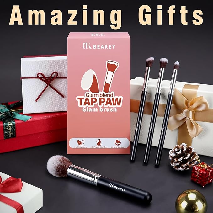 BEAKEY Makeup Brushes Set, Professional Foundation Eyeshadow Concealer Blush Powder Bronzer Applicator, 2 Blender Sponge with Beauty Paper Case