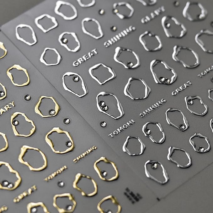 5D Embossed Rhinestones Nail Art Stickers,Gold Crystal Soft Glue Irregular Geometric Frames Nail Decals,Nail Stickers Silver Hollow Design,Self Adhesive Acrylic Nails Supplies for Women