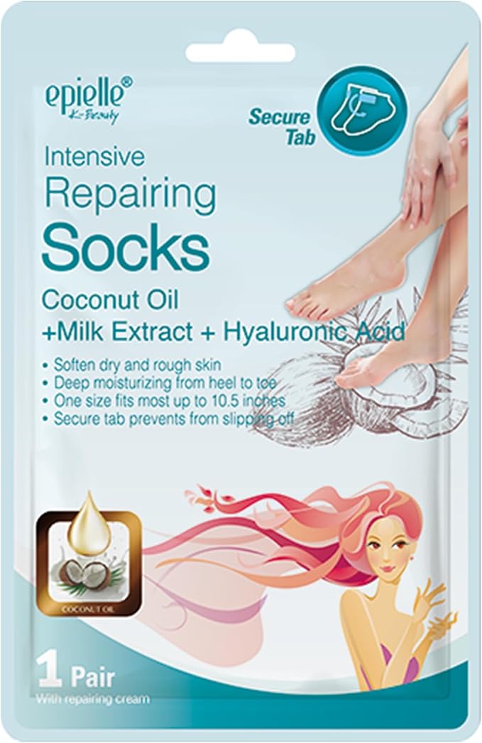 Epielle Intensive Repairing Foot Mask 6 Pairs, Renew and Soften with Coconut Oil & Milk Extract, Deep Moisturizing Socks for Dry, Cracked Feet, Self Care Gifts for Women, Spa Kit, Stocking Stuffers
