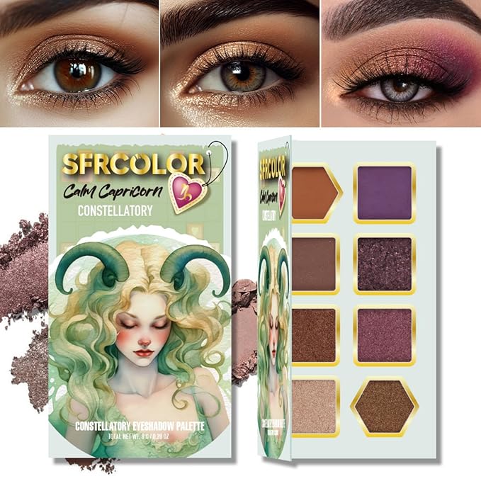 12-Color Zodiac Eyeshadow Palette, Matte Metallic Shimmer Pressed Pigments, Highly Pigmented Makeup Palette for Professional & Daily Eye Makeup (8291 Capricorn)