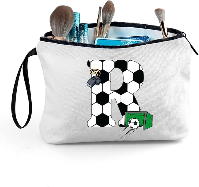 ARIOSEY Soccer Gifts Personalized Soccer Ball Cosmetic Bag for Purse Birthday Inspirational Gifts for Girls Women Team Coach Mom Stuff Travel Organizer-R