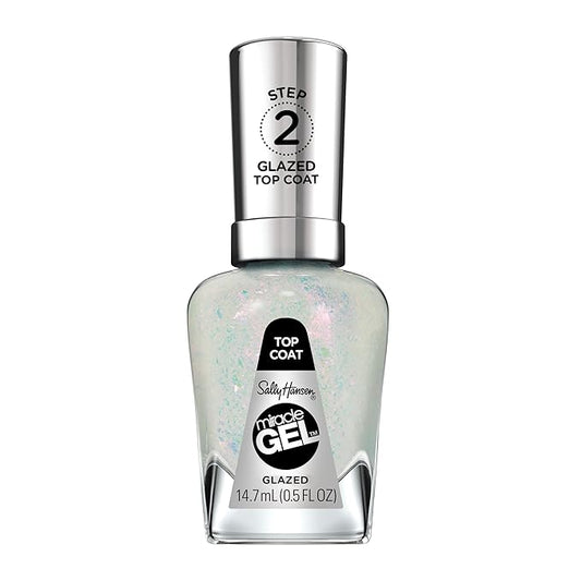 Sally Hansen Miracle Gel Nail Polish Special Effect Top Coat | Salon Quality, Gel-Like Formula, Two-Step System, No UV Light Needed, Long Lasting | Sheer, Glossy | 108 Glazed Top Coat