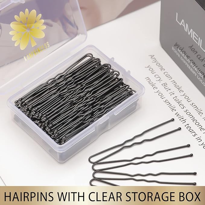 100PCS 2.4Inch U Shaped Hair Pins,Black Bobby Pins for All Hair Types,Hair Pins for Women,Pain-Free U Pins for Buns With Box（Black）