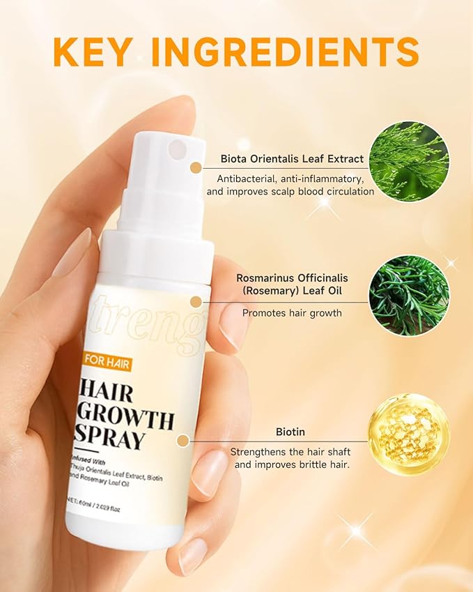 Hair Growth Spray, Hair Growth Oil Spray, with Biota Orientalis, Rosemary Oil & Biotin, Strengthens Hair Roots, Prevent Hair Thinning & Loss, Thicker Fuller Hair for Women & Men (3 pack, 3% Rosemary)