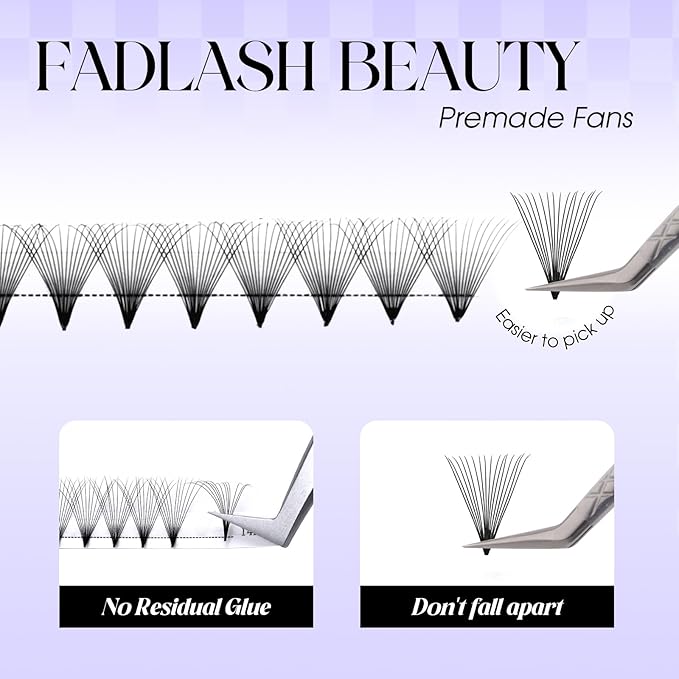 Premade Fan Lashes 0.07C Curl Lash Extension 16D Pre Made Individual Lashes Middle Stem Heat Bonded 12mm Premade Volume Eyelash Extension (0.07C-12mm)