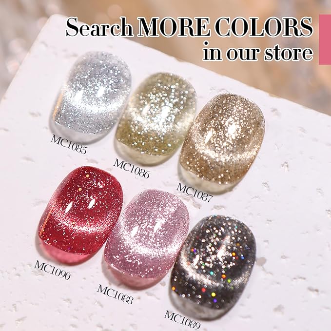 Double Rhythm 15ML Glitter Gel Polish 0.5Oz Shimmer Reflective Color for Nail Art Salon DIY at Home (Cat Eye Silver-MC1085)
