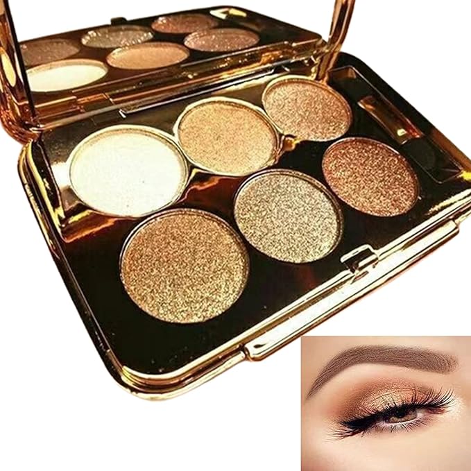 Sparkle Eyeshadow Palette - 6 Colors Glitter Eye Shadow Palettes Highly Pigmented Long Lasting Waterproof Sweatproof Professional Nudes Warm Natural Neutral Smoky Cosmetic Eye Palette Set Gold (#05)