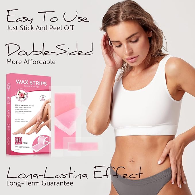 Wax Strips for Hair Removal, Wax Strips, Waxing Kit For Women Face, Body, Arms, Legs, Chest, Back, Bikini Wax Strips, Waxing Hair，Removeal Kit with 80PCS + 4 Calming Oil Wipes