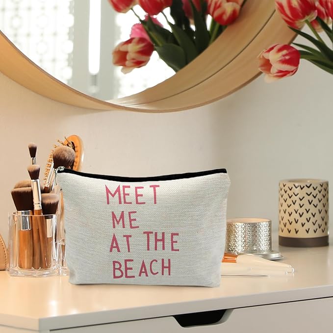 RYYCDOI Beach Makeup Bag, Cosmetic Bags, Meet Me at the Beach, Beach Gifts for Women, Travel Makeup Pouch