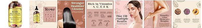 Multi-Use Oil for Face, Body and Hair - Organic Blend of Apricot, Vitamin E and Sweet Almond Oil Moisturizer for Dry Skin, Scalp and Nails - Rose Petals, and Bergamot Essential Oil - 4 Fl Oz