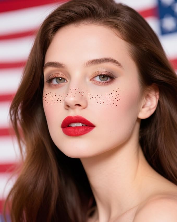 Red Glitter Freckles - Face Glitter Waterproof and Long-Lasting Body Glitter, Sparkle Makeup Patches for Festivals and Parties (RED - 8 Sheets)