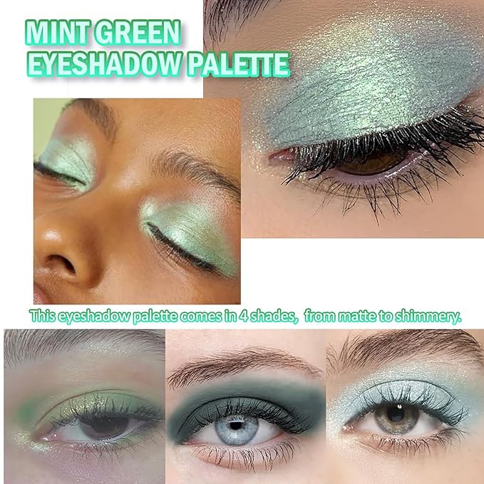 K'APEINE Eyeshadow Palette,Light Green Eye Shadow Matte Glitter Makeup Palette 4 Colors Mini High Pigmented Eyeshadows Long-lasting for Woman Girls Party,Music Festival, Stage Performance,Appointment